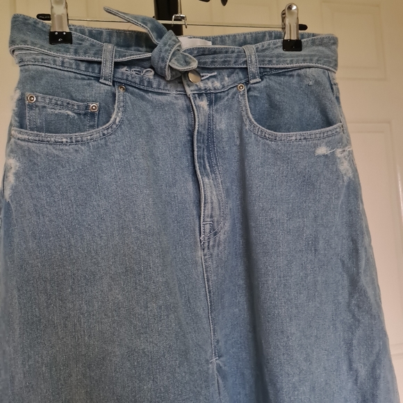 Zimmermann Denim 1 Faded Blue Distressed Knee Lenght with Waist Strap Belt Skirt - Picture 3 of 11